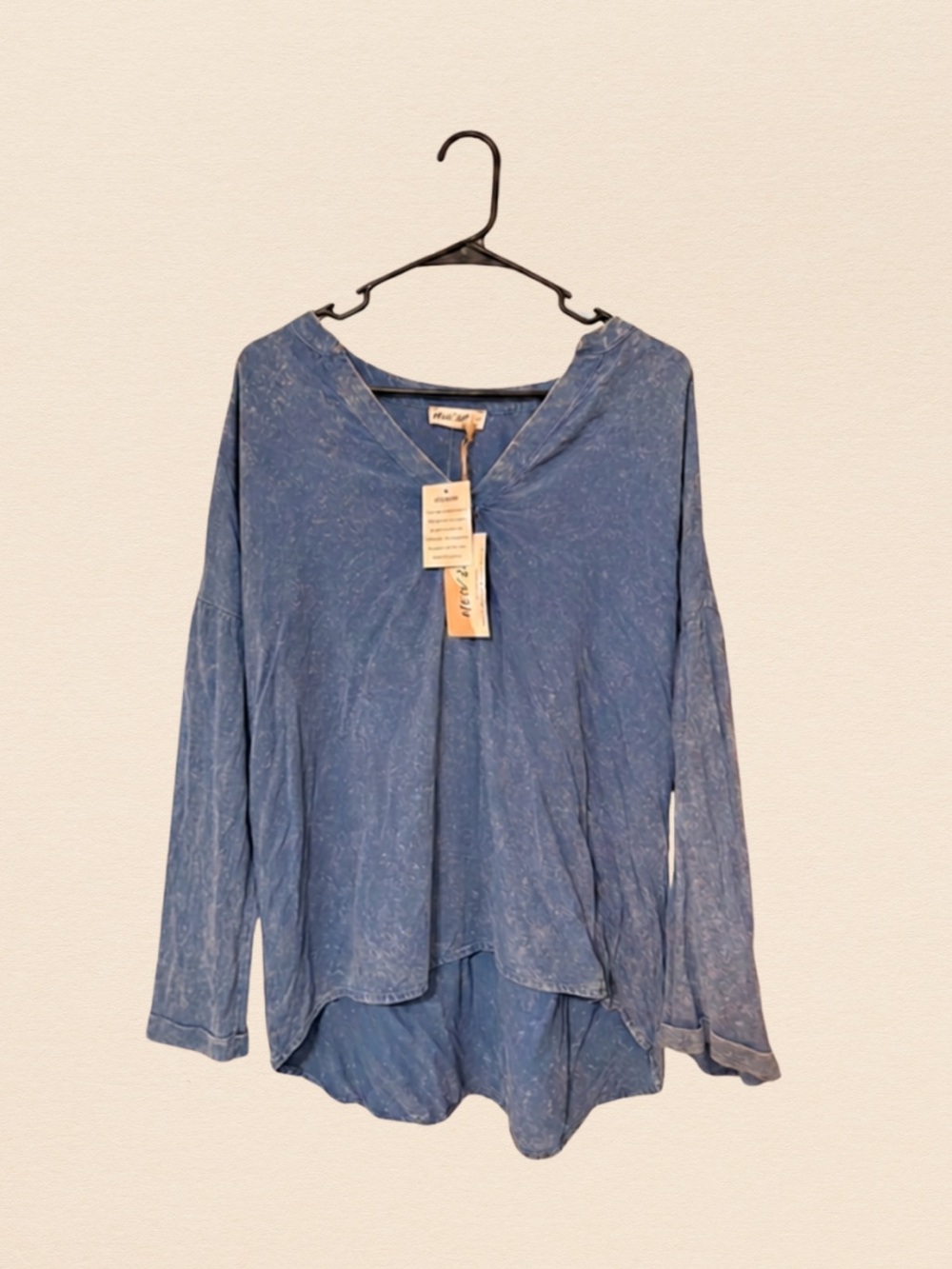 Washed Blue V-Neck Long-Sleeve Tunic